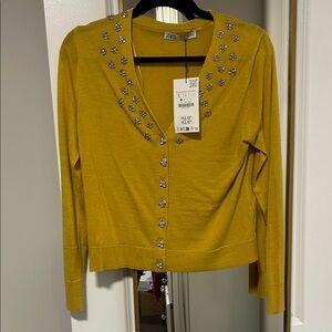 Zara Yellow Cardigan with Floral Embellishments